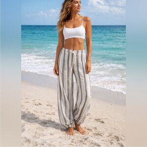Roxy Gray Striped Beach Pants for Women